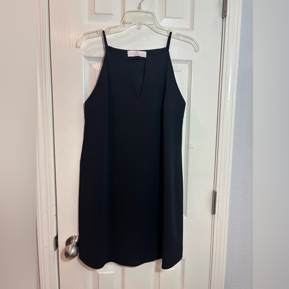 Amanda Uprichard Black Midi Dress sleeveless small V-neck cutout details size S.